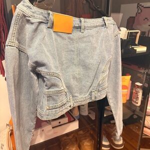 AKIRA Light Blue Denim Women's Jacket with Tan Patch